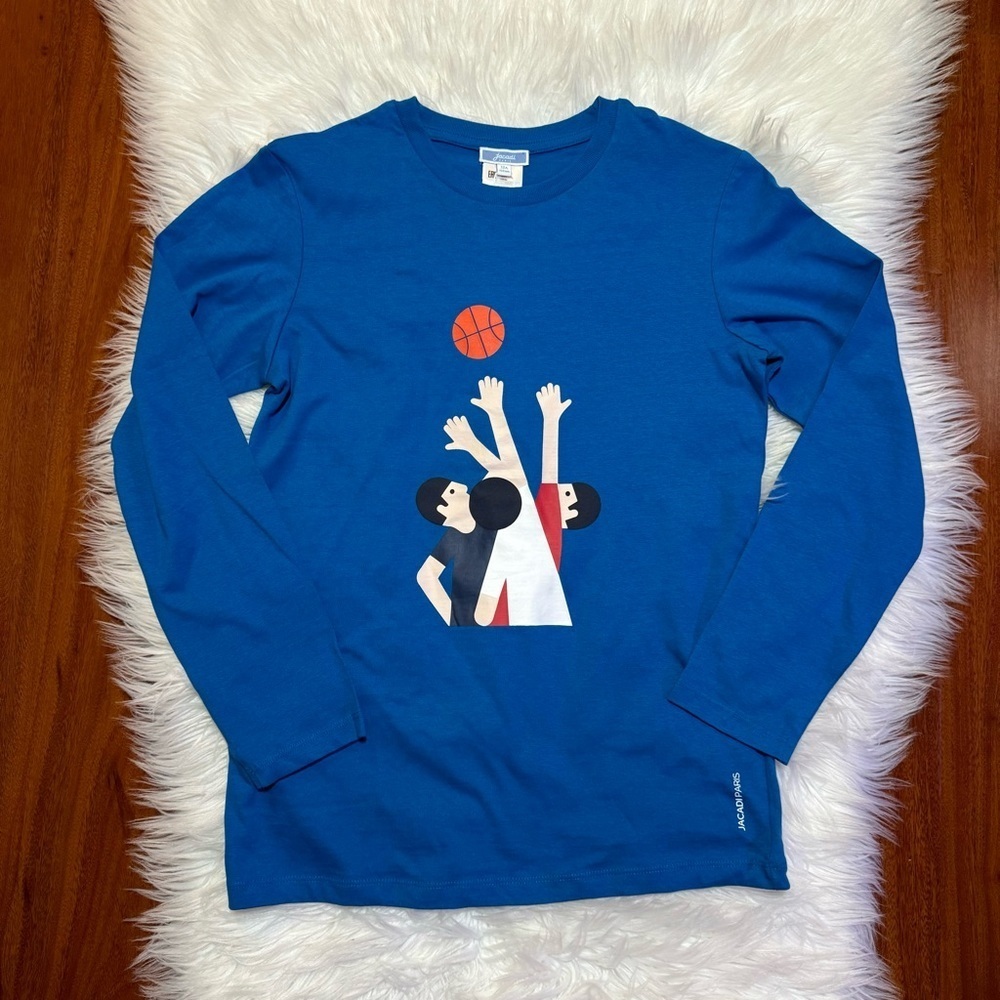 Jacadi Blue Long Sleeve Tee with Basketball Graphic